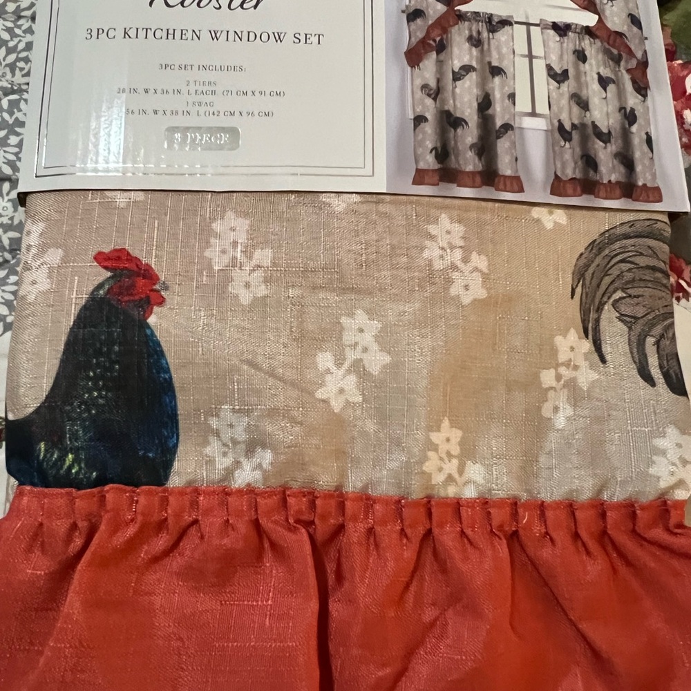 Kitchen Curtains Tier (28”x 36)& Swag (56”x38”)Set, ROOSTER by R Home NWT - Picture 5 of 5